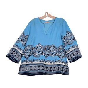 Saint Tropez West Blue Paisley Pattern Tunic Top Women's Size Medium